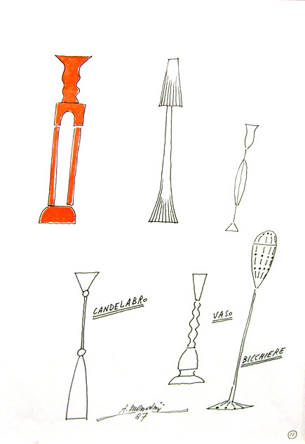 Candelabro, Vaso, Bicchiere (uit serie ontwerpschetsen voor de Lampada di Milo)