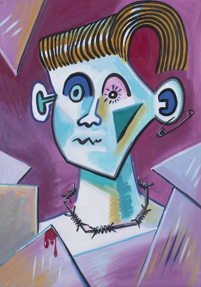 Düsseldorfer Punkmädchen auf Kubistischer Art und Weise Handgemalt