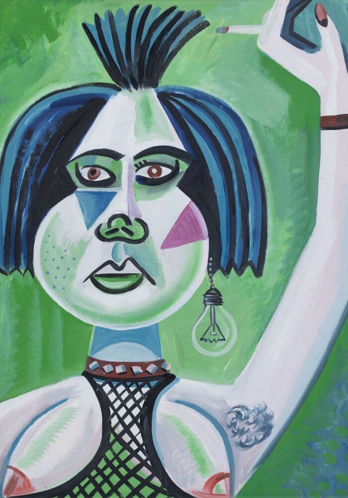 Düsseldorfer Punkmädchen auf Kubistischer Art und Weise Handgemalt