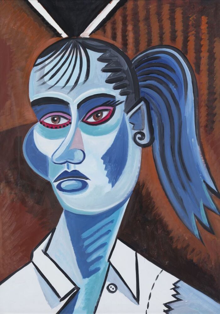 Düsseldorfer Punkmädchen auf Kubistischer Art und Weise Handgemalt