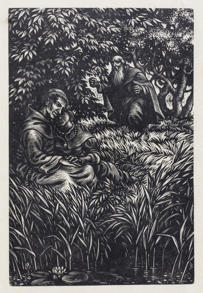 De abt vindt de geliefden bij den vijver