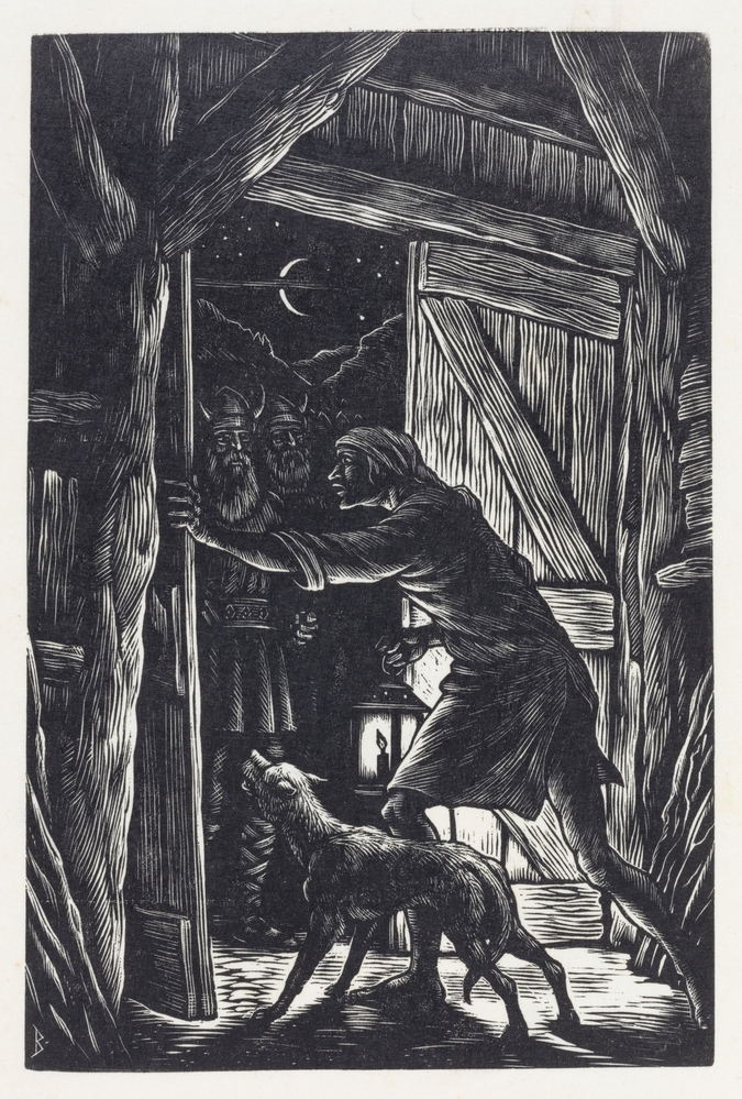 De knecht opent de staldeur voor de geestenschaar der Friezen