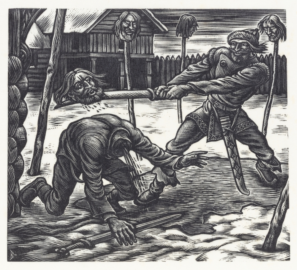 Lemminkäinen slaat de knecht van Louhi het hoofd af