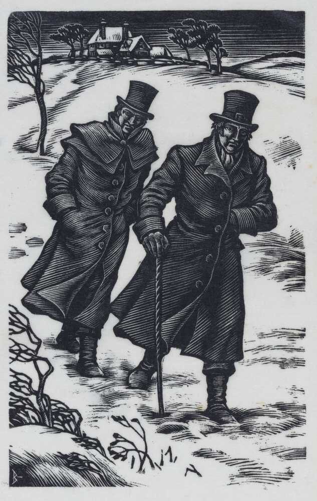 Lockwood en Heathcliff in de sneeuw