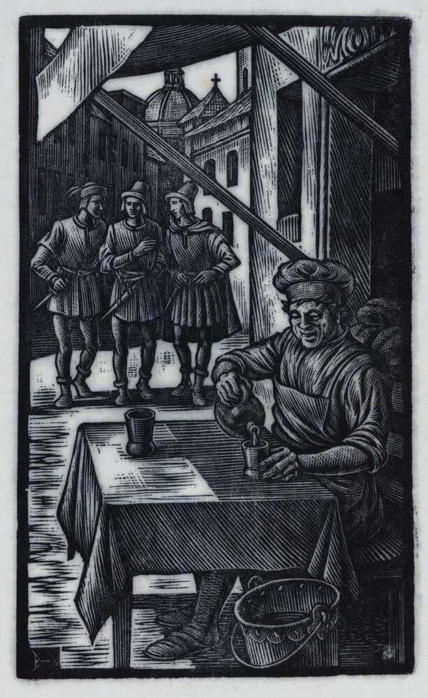 Bakker Cisti schenkt wijn in