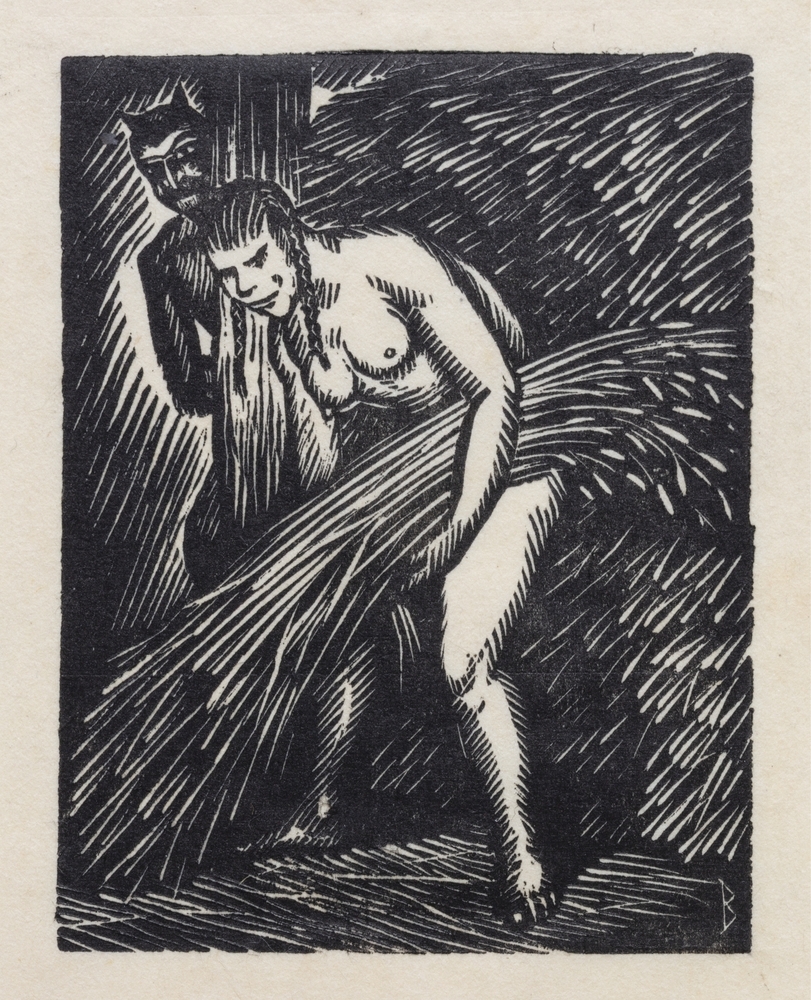 De meid bindt het stro