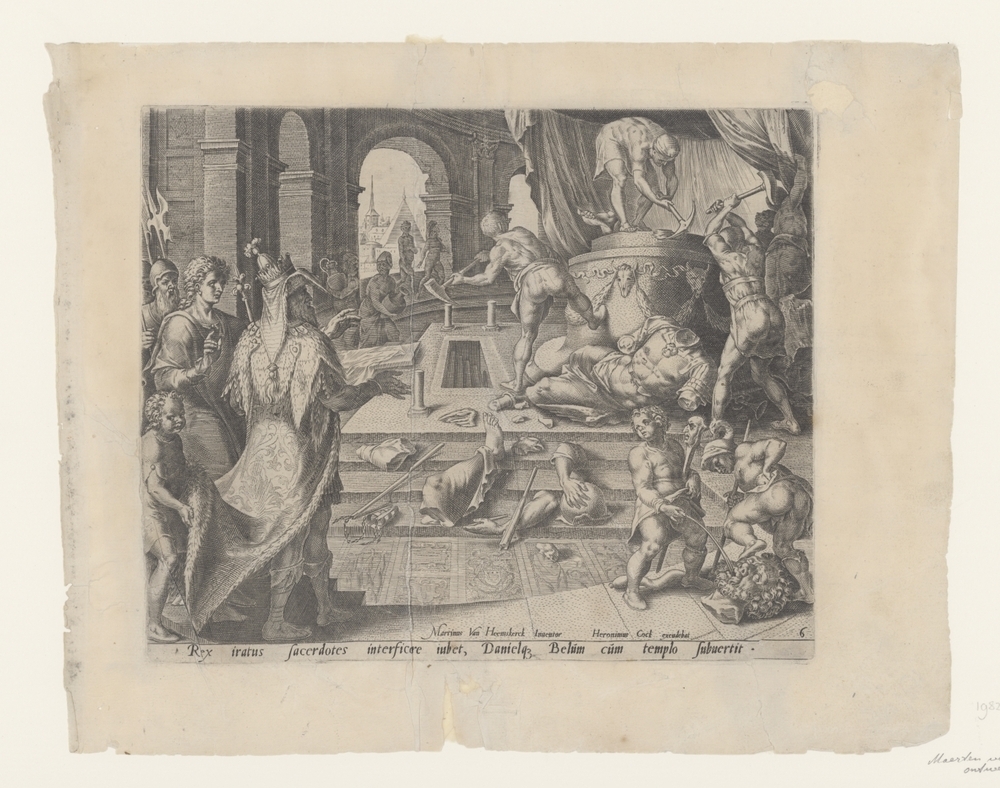Rex iratus sacerdotes interficere iubet, Danielque Belum cum templo subuertit