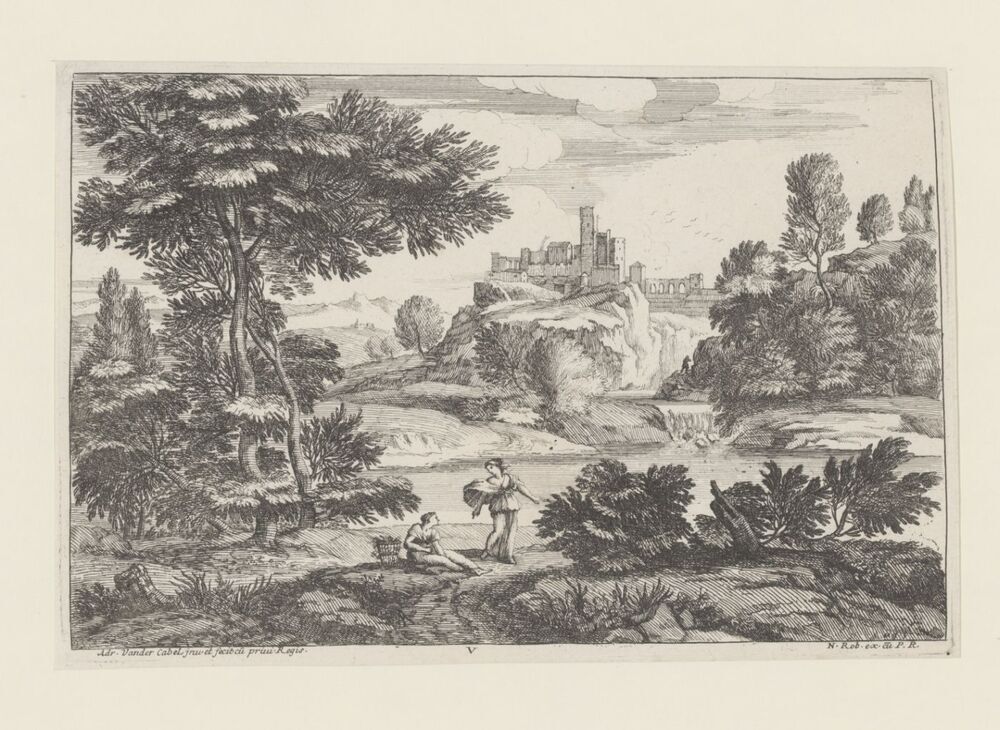 Landschap met twee vrouwen en nederzetting