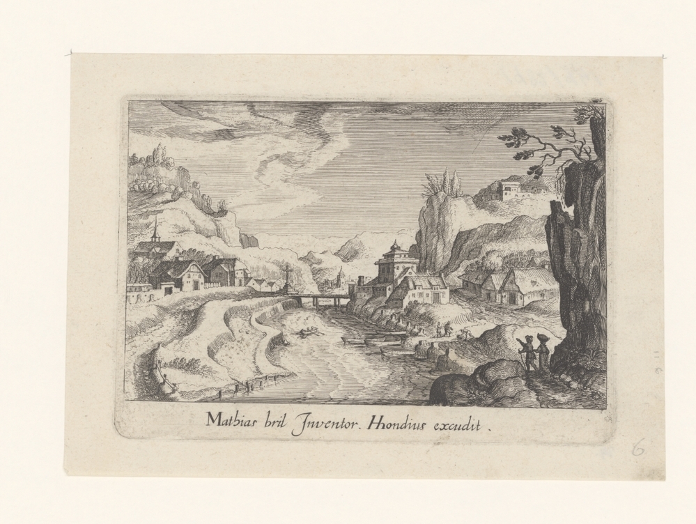 Rivier met aan weerszijden huizen (serie Topographia Variarum Regionum)