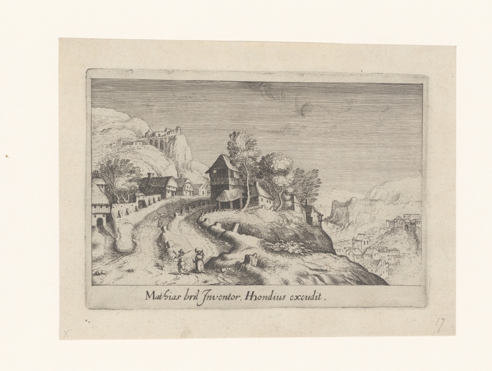 Heuvellandschap met landweg en enkele huizen (serie Topographia Variarum Regionum)