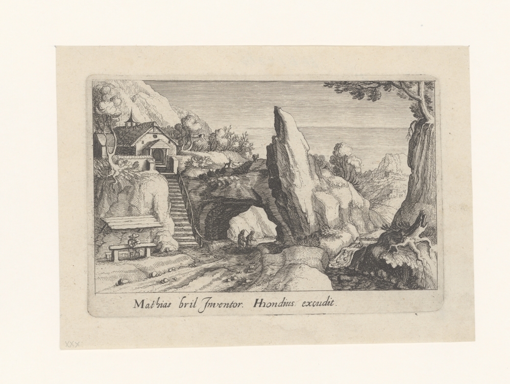 Berglandschap met huisje (serie Topographia Variarum Regionum)