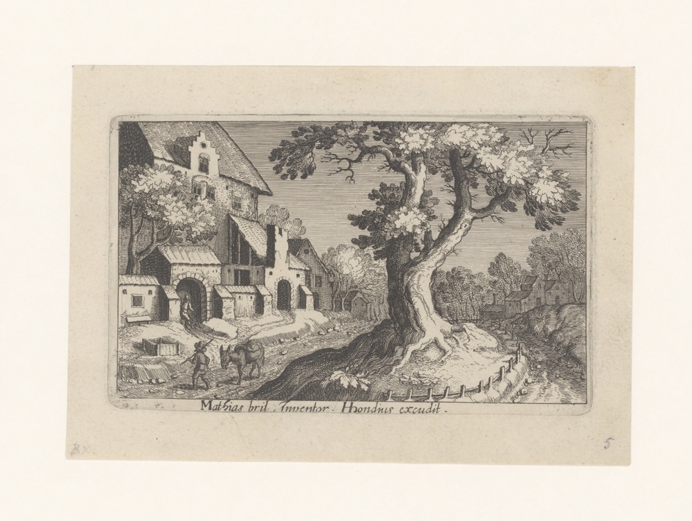 Dorpsgezicht met grote boom in het midden (serie Topographia Variarum Regionum