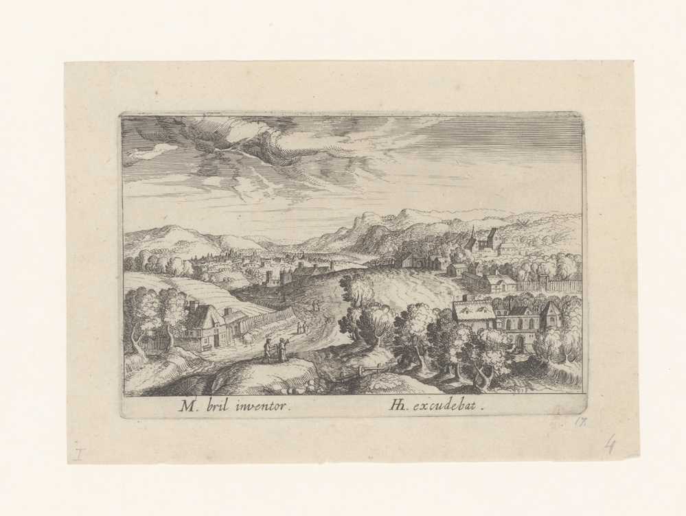 Heuvellandschap met bomen en verspreid liggende huizen (serie Topographia Variarum Regionum)