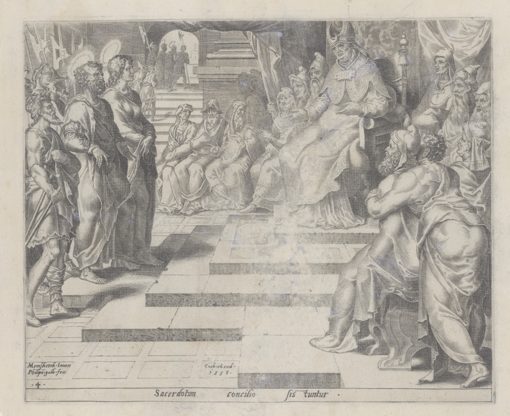 Petrus en Paulus voor de hogepriester gebracht