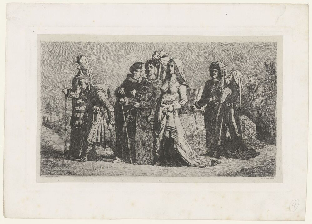 Groep mensen in historische kledij