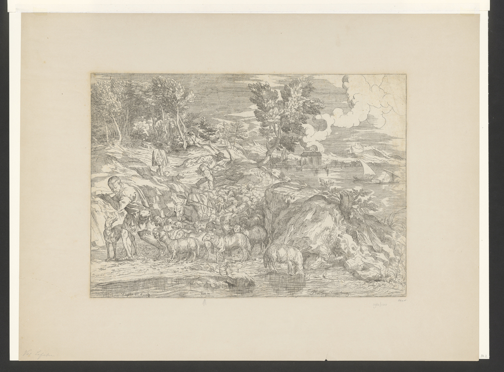 Fluitspelende herder met kudde