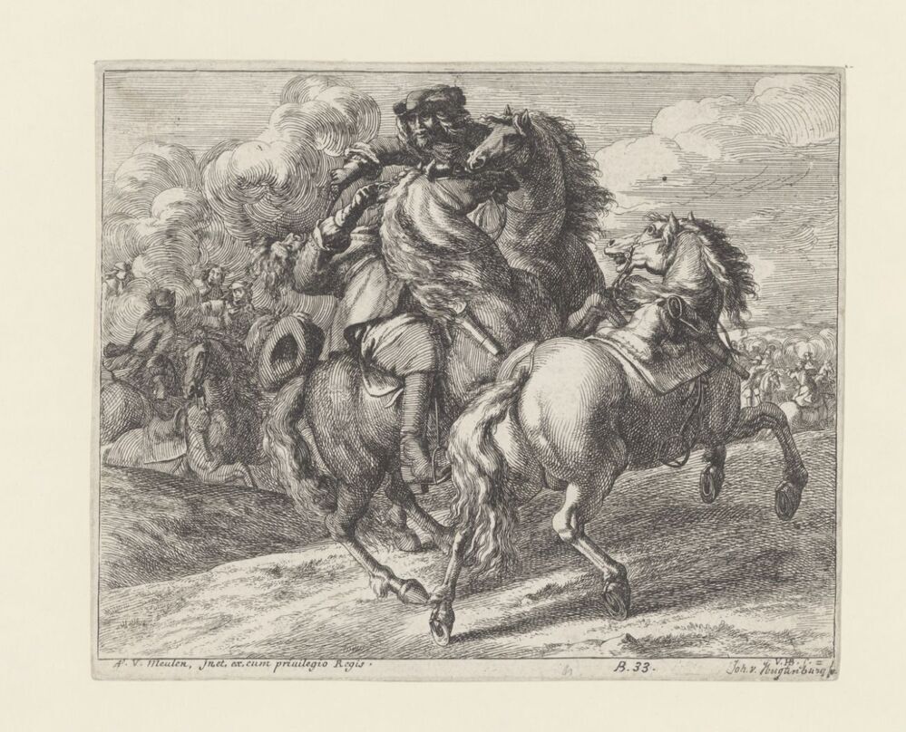 Militair te paard neergeschoten (serie Cavaleriescènes)