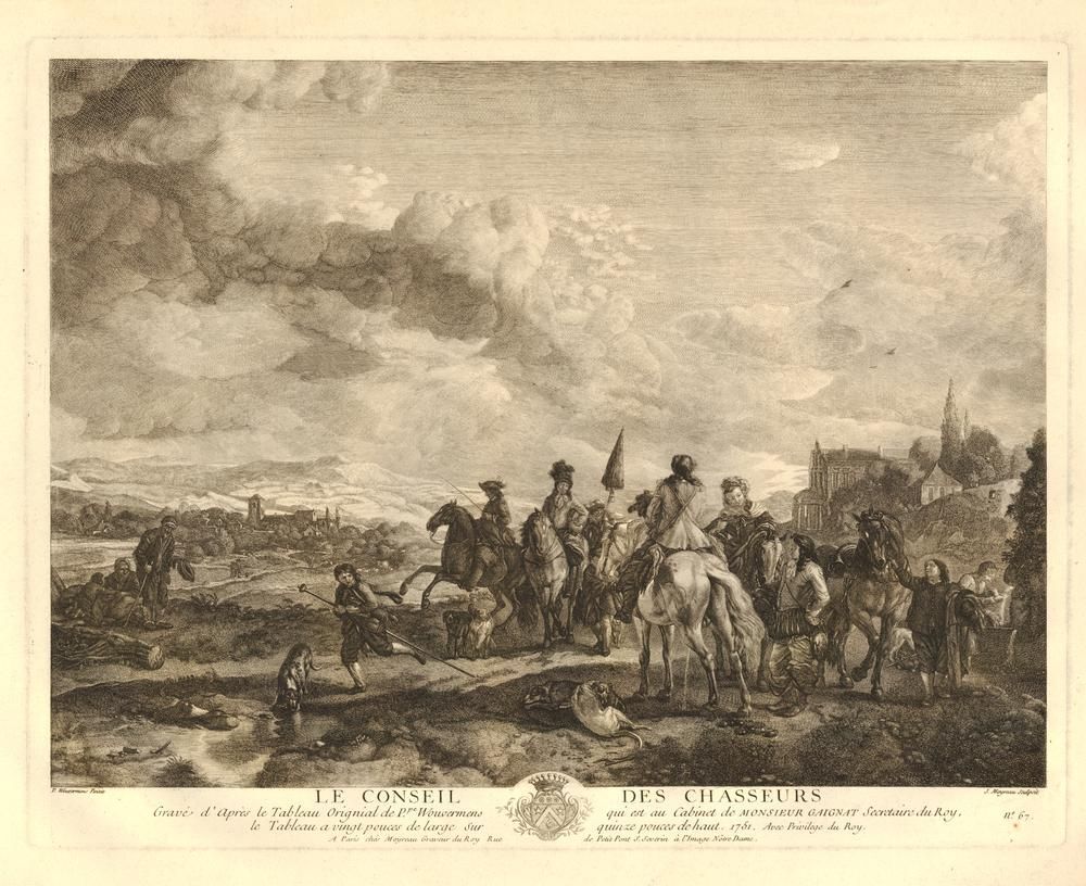 Le conseil des chasseurs (serie Oeuvres de Ph.pe Wouwermans Hollandois)