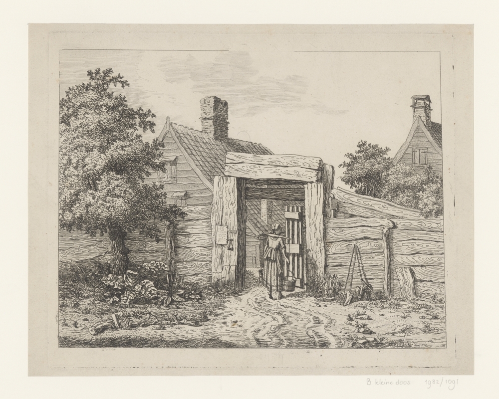 Meisje met juk bij een poort