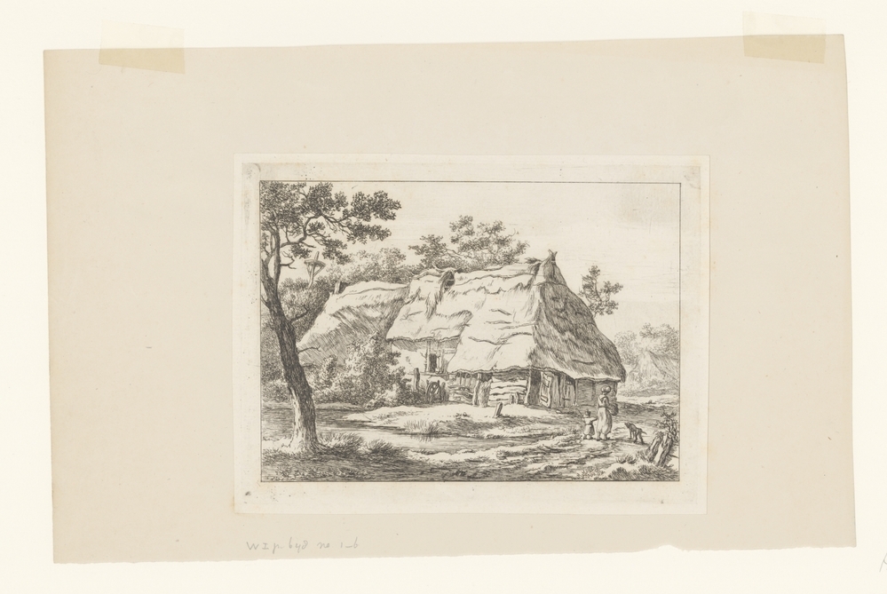 Vrouw met kind bij een boerderij (serie Landschappen)