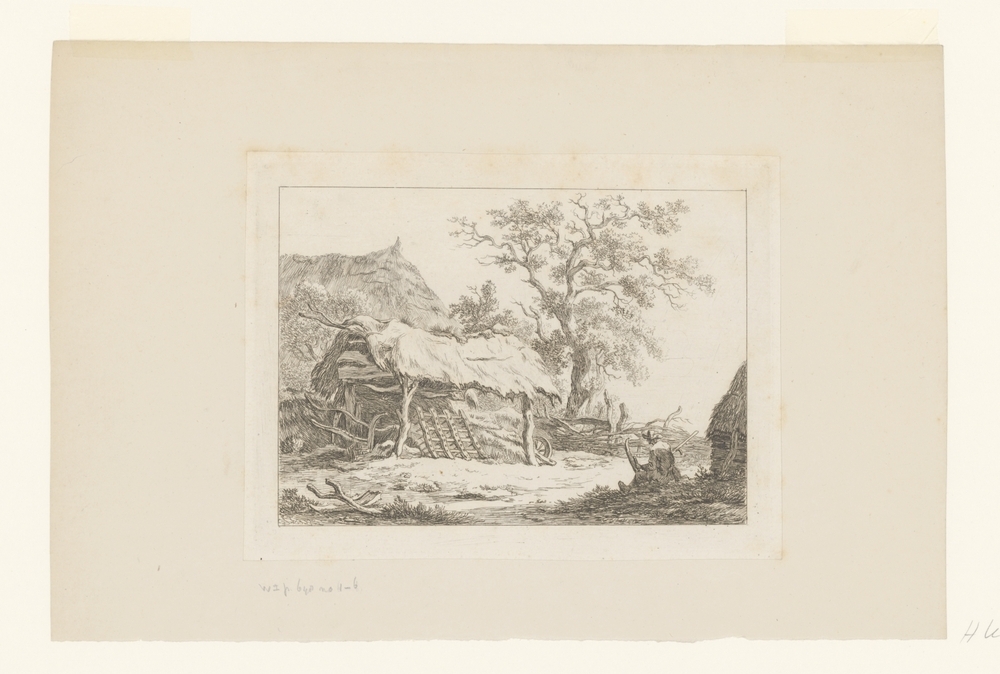 Zittende figuur bij een schuur (serie Landschappen)