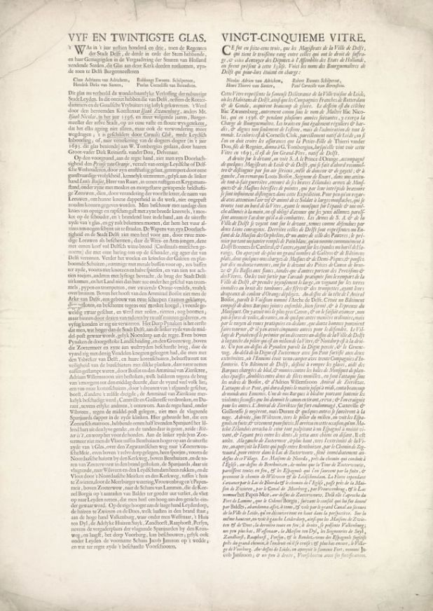 Tekstblad bij het vijfentwintigste glasraam in de Sint-Janskerk Gouda: Het ontzet van Leiden (serie Goudse glazen)