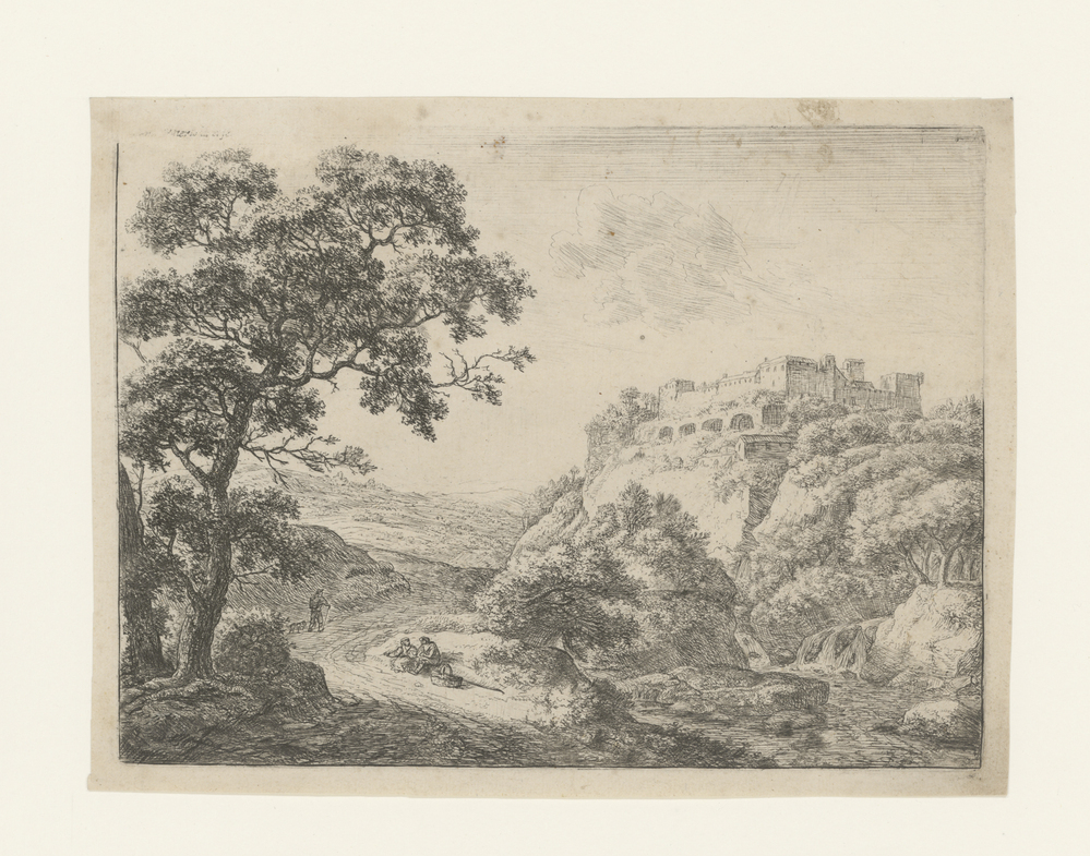 Landschap met rustende reizigers