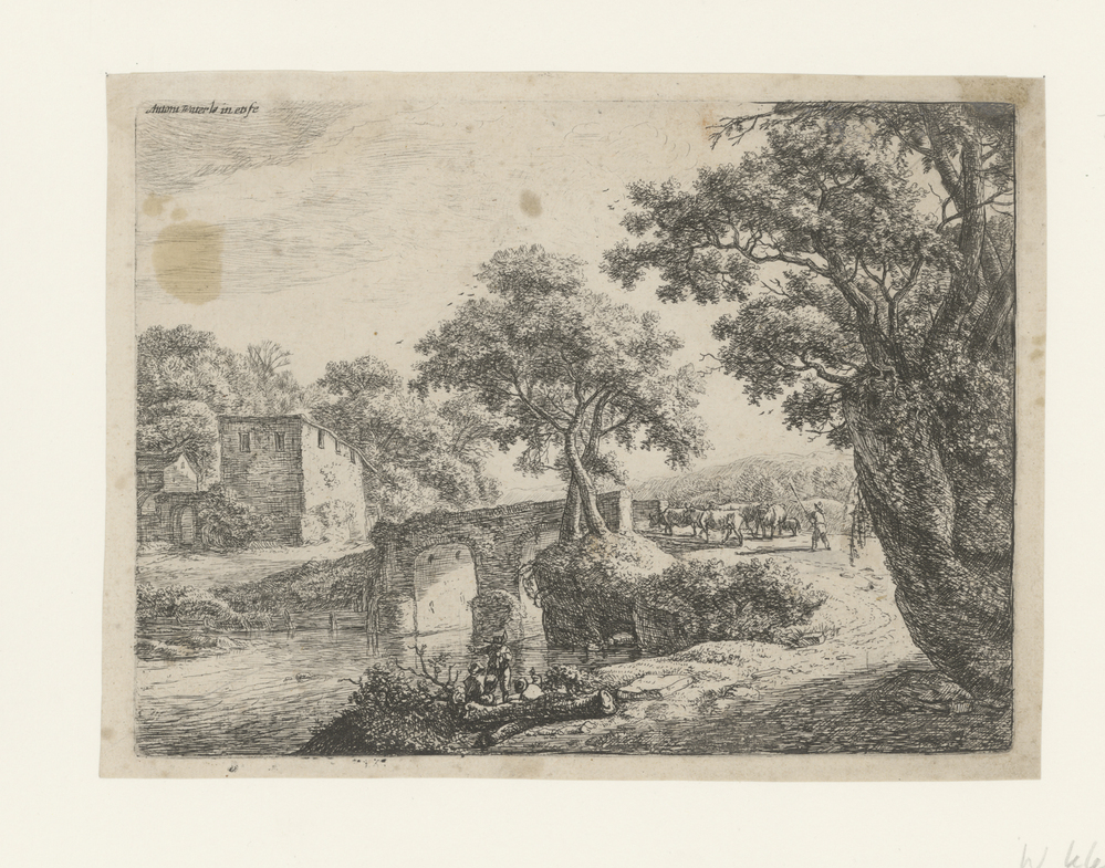 Landschap met stenen brug