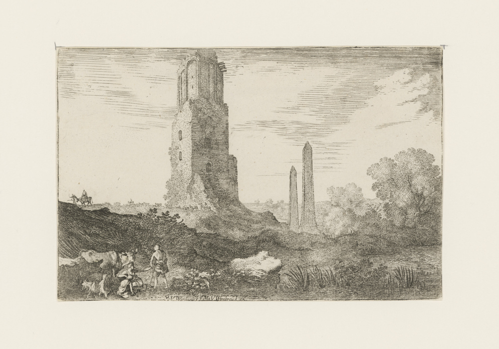 Landschap met twee obelisken en de 'Torre delle Militie' (serie Arcadische landschappen)