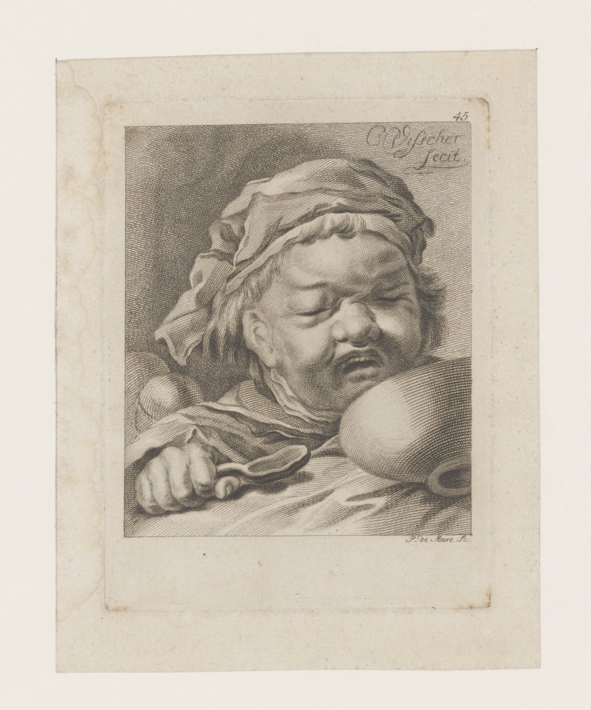 Huilend kinderhoofdje met paplepel