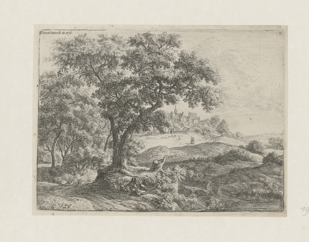 Landschap met bosrand en dorp
