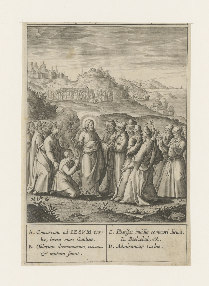 Christus geneest een bezeten man voor het oog van de farizeeën en schriftgeleerden