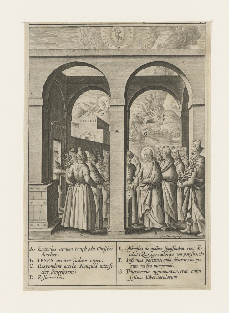 Christus met de farizeeën in gesprek in de tempel