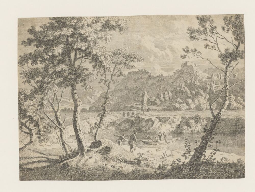 Landschap met water en mensen en bootje