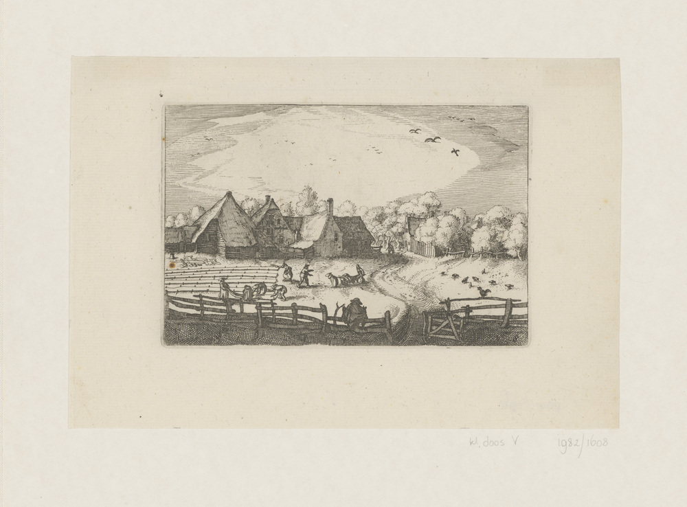 Landschap met boerderijen en bleekveld