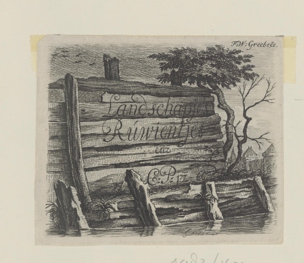 Houten hek langs de waterkant (serie: Landschapjes, Rúwientjes enz.)