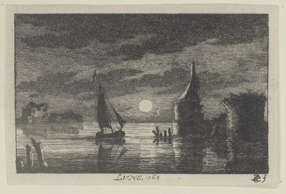 Riviergezicht bij volle maan (serie: Landschapjes, Rúwientjes enz.)