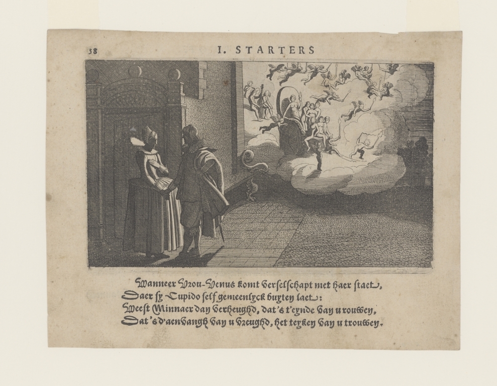 Paar bij nacht bij een huis, Venus tussen de wolken