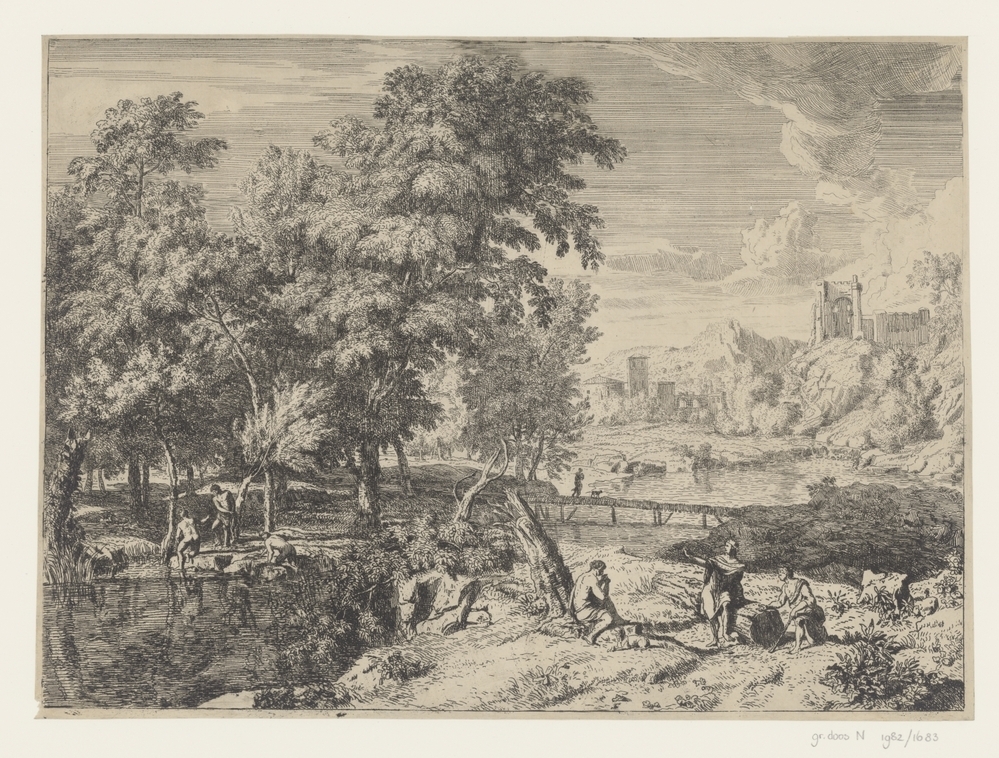 Landschap met badende mensen