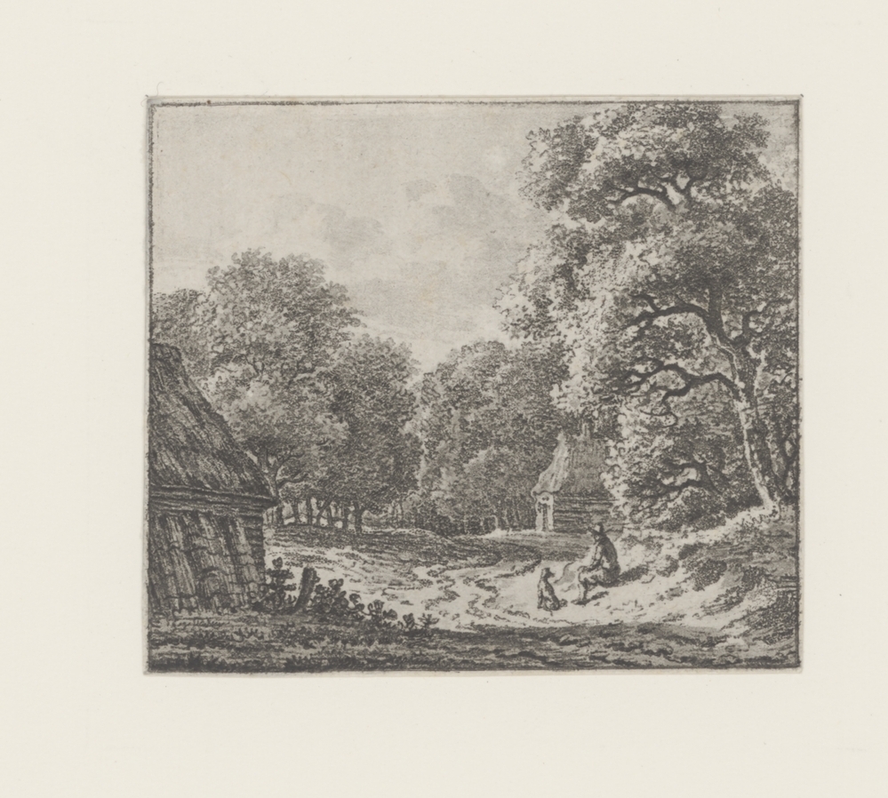 Bebost landschap met een man met hond