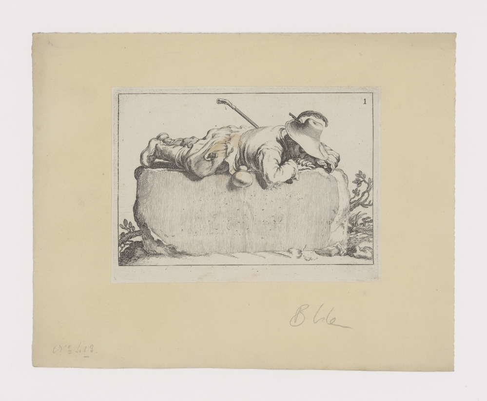 Een herder ligt op een kei (serie: 16 prenten uit verschillende series van Cornelis en Frederik Bloemaert)