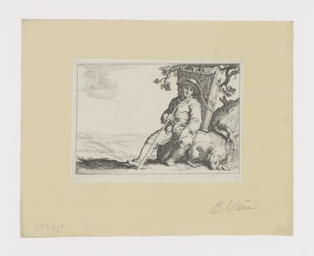 Rustende marskramer (serie: 16 prenten uit verschillende series van Cornelis en Frederik Bloemaert)