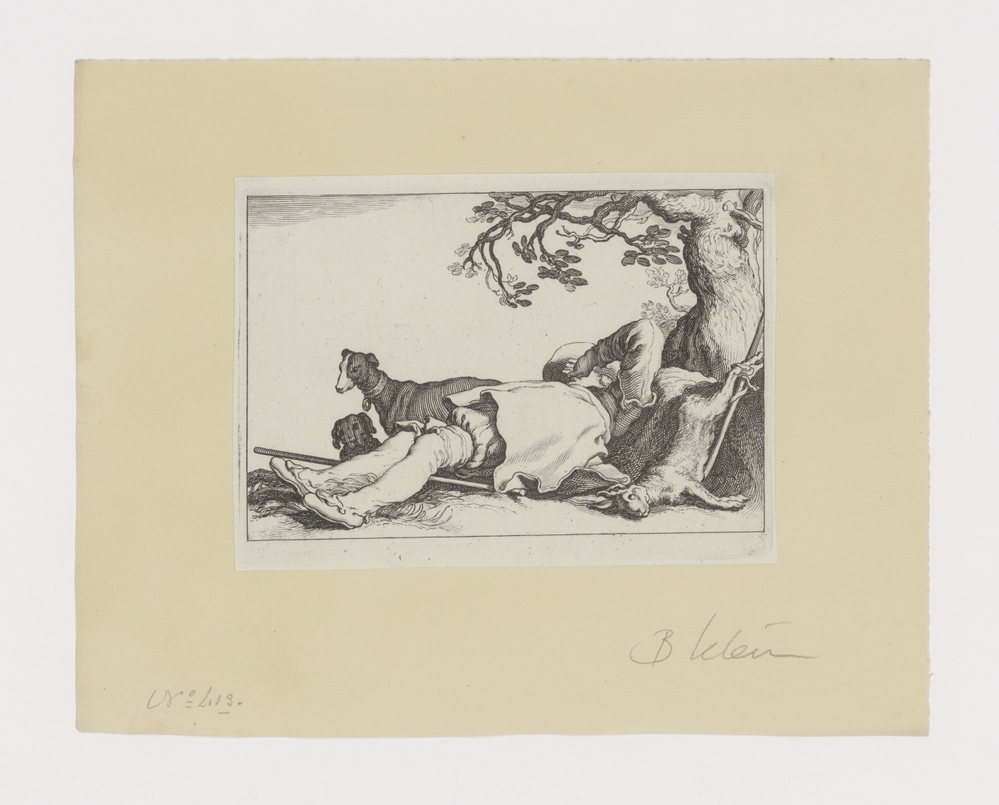 Slapende jager (serie: 16 prenten uit verschillende series van Cornelis en Frederik Bloemaert)