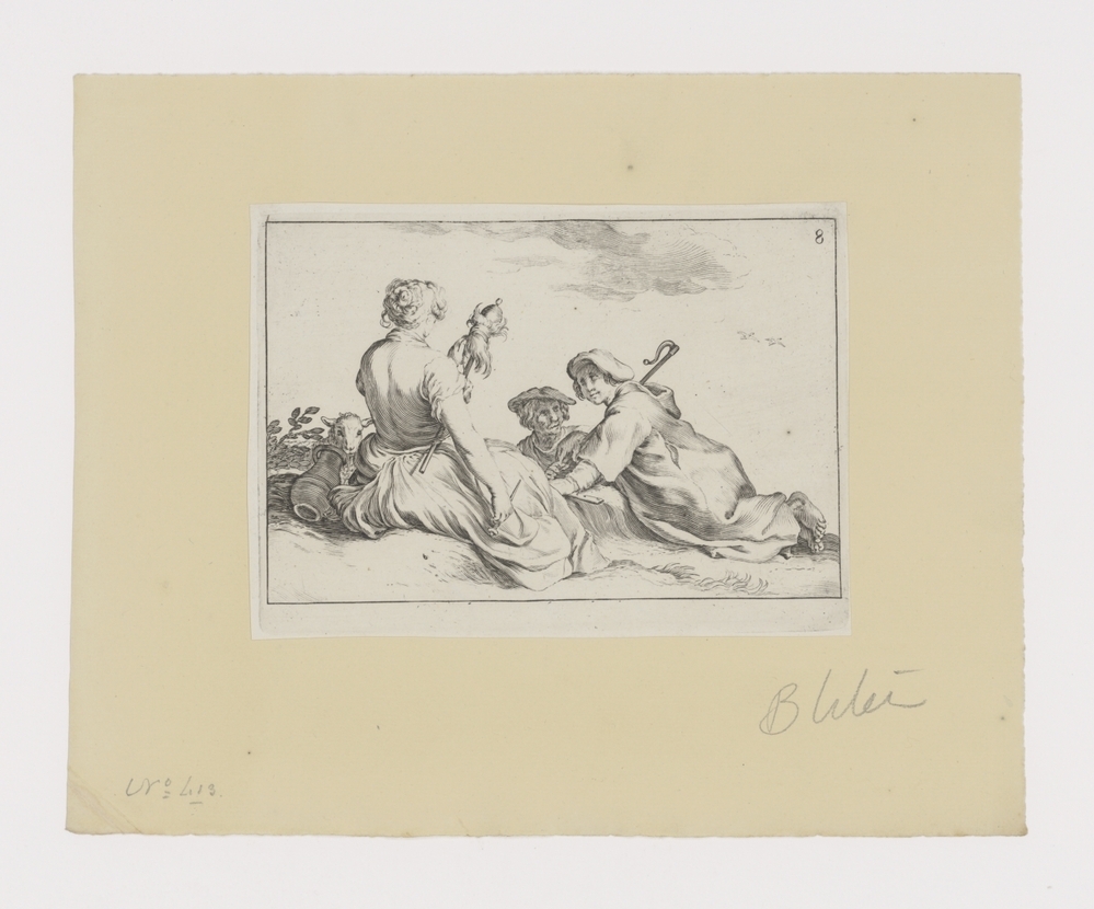 Spinster met twee herdersjongen (serie: 16 prenten uit verschillende series van Cornelis en Frederik Bloemaert)