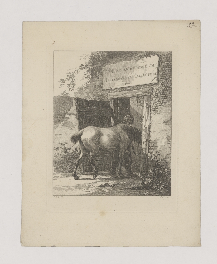 Een staljongen brengt een paard op stal (Titelblad serie: Paarden met knechten)