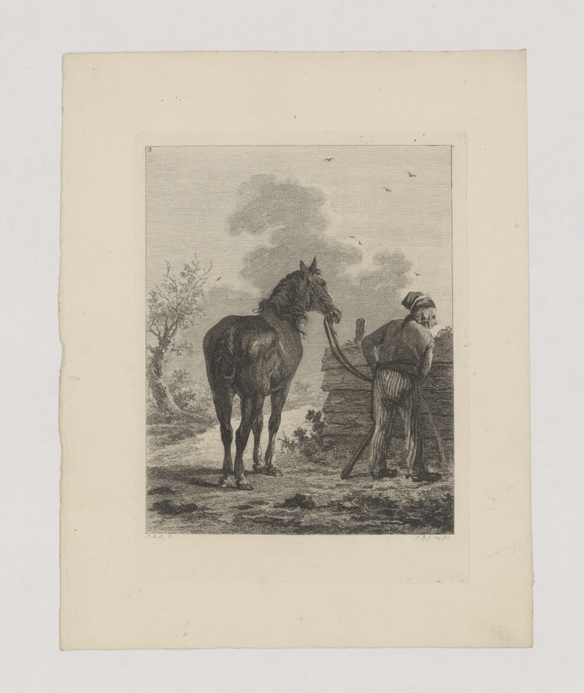 Plassende man met paard bij een schutting (serie: Paarden met knechten)