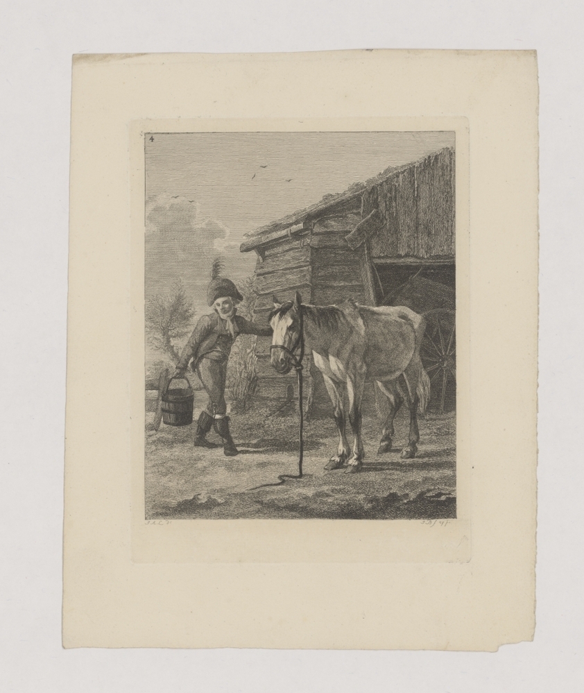 Man met paard bij een schuur (serie: Paarden met knechten)