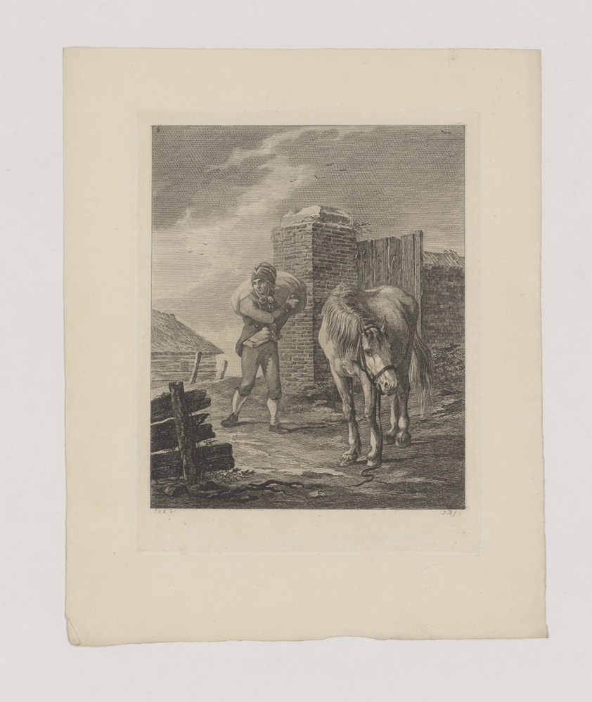 Boer met paard bij een muur (serie: Paarden met knechten)