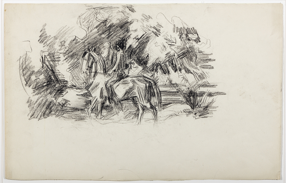 Studie van een ruiter in bos