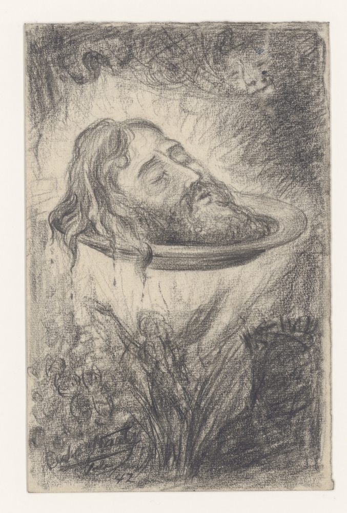 Hoofd van Johannes de Doper, liggend op een schotel